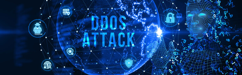 DDoS ATTACK inscription, online attack concept inscription, online security concept. 3d illustration © TenPixels