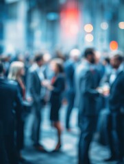 business professionals networking at a corporate event engaged in conversations with a blurred background highlighting the dynamic collaborative environment of the event