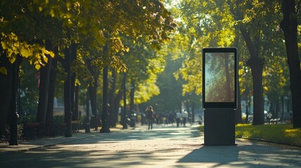 A mockup of a free-standing digital advertisement in a city park,AI Generative.