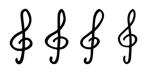 Fototapeta premium Set of treble clef doodle. Hand drawn musical symbol. Single element for print, web, design, decor, logo