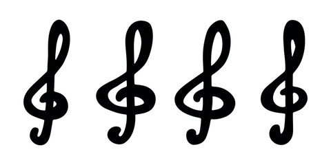 Fototapeta premium Set of treble clef doodle. Hand drawn musical symbol. Single element for print, web, design, decor, logo