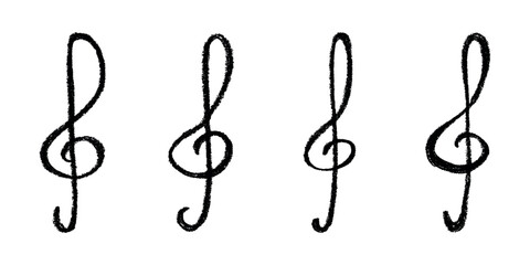 Set of treble clef doodle. Hand drawn musical symbol. Single element for print, web, design, decor, logo