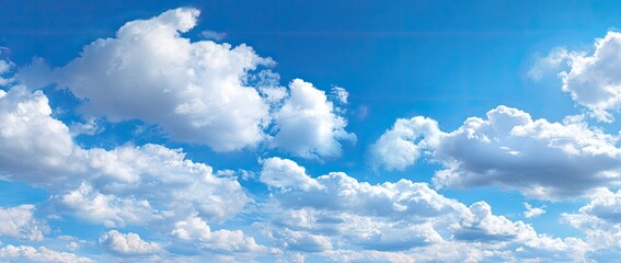 Wide shot of a vibrant blue sky filled with fluffy white cumulus clouds (4)
