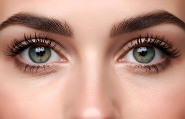 Fototapeta premium Close Up of Beautiful Female Eyes with Long Eyelashes and Green Blue Iris