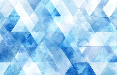 Abstract watercolor geometric pattern of overlapping triangles in shades of blue and white