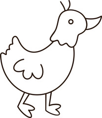 Black line drawing of a cartoon duck
