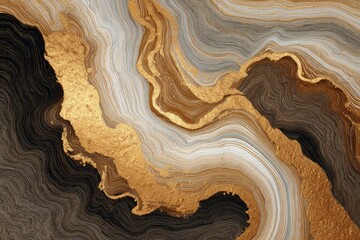 Abstract marbled design with gold accents.  Dark, light, and gold flowing patterns