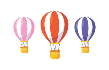 Obraz premium Air balloon in vector cartoon with colorful using coloring page. Parachute vector on white background.