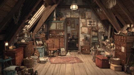 Attic room filled with antiques