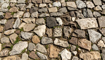 Fototapeta premium A textured surface of uneven, multicolored stones