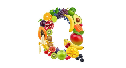 Isolated Letter Q Made of Fruits on White Background