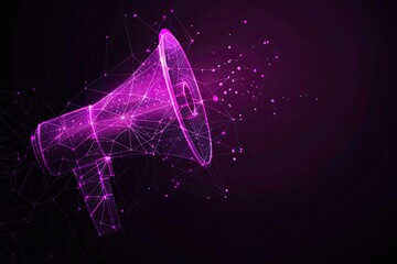 Digital Megaphone Announcement, Purple Network, Dark Background, Marketing