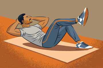 -man-doing-sit-ups-on-gym-mat--flat-bold-colors--c.eps