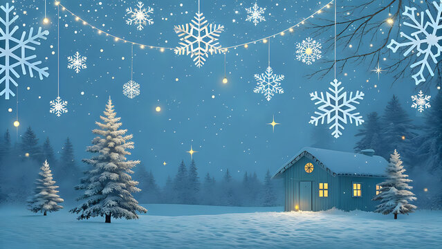 Abstract blie  background with blurry Christmas festival lights and outdoor celebration bokeh