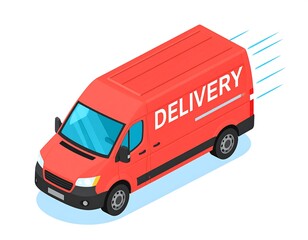 Red delivery van in isometric view