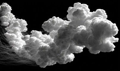 Abstract grayscale image of a cloud-like form with thin, wispy tendrils