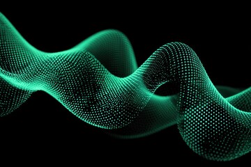 Teal swirling, dotted wave on black