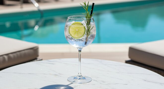 Gin and Tonic Cocktail by Poolside