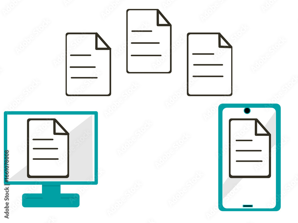 Poster copying files from a desktop or laptop computer to a mobile phone. transferring data such as documen