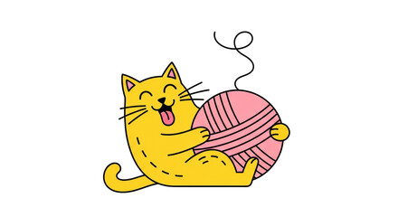 Isolated Cat Playing Wool