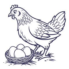 A hen with its eggs vector illustration design is on a white background 