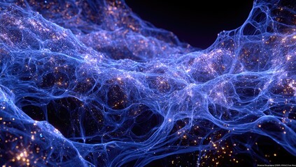 Abstract network of glowing threads and points