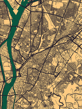 Cairo Egypt City Street Map. Abstract city banner urban art, abstract downtown paint, business city panorama, hand paint city