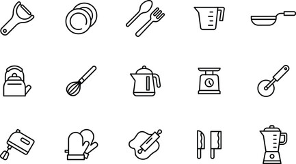 Outline icon collection of cooking tools