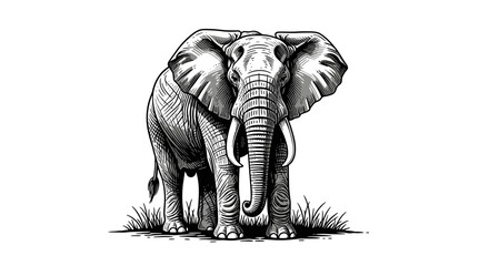 Vector Detailed Black and White SVG Illustration of Elephant with Realistic Features in Line Art Style for Wildlife and Nature Themes