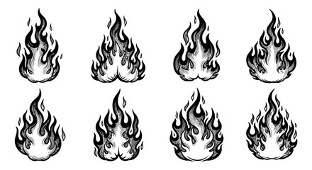 Vector SVG Illustration of Flamelike Abstract Shapes in Modern Minimalist Style with Monochrome Black and White Colors