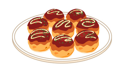 皿に盛ったたこ焼きのイラスト