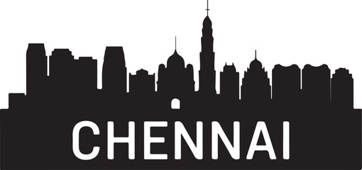 Obraz premium Chennai Skyline Horizontal Banner | Black Silhouette Vector on White Background