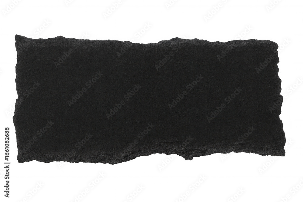 Aufkleber rectangular piece of black torn paper with a transparent background, ideal for adding a textured and