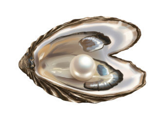 Isolated Open Oyster Shell with a White Pearl Inside