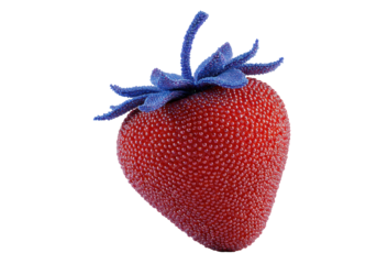 Isolated Sparkling Red Strawberry Christmas Ornament with Blue Stem
