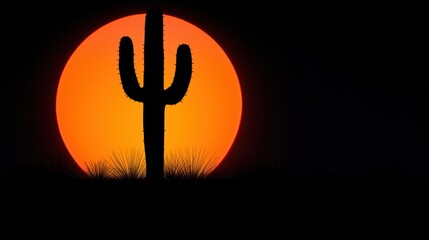 A cactus silhouetted against a setting sun.