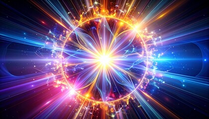 Fototapeta premium Radiant energy burst with swirling multicolor wave