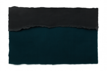 Black and teal paper fragments overlapping, creating textured layering against transparent backdrop for design compositions