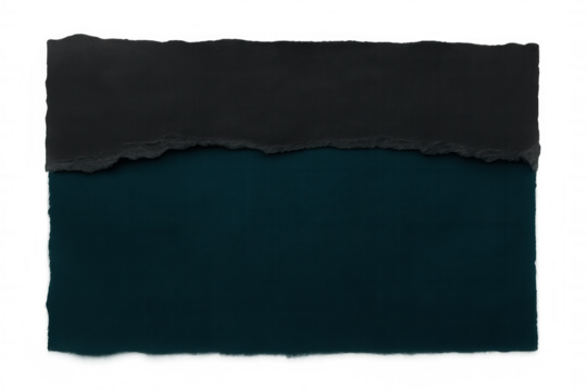 Black and teal paper fragments overlapping, creating textured layering against transparent backdrop for design compositions