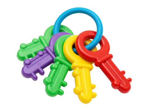 Colorful baby toy keys rattle teether isolated on transparent background