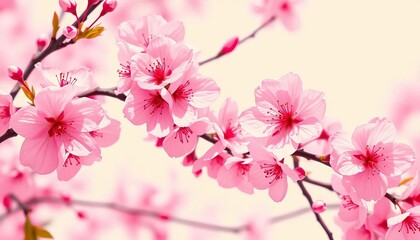 Obraz premium Delicate pink cherry blossom floral pattern, vintage risograph print effect, spring theme, botanical, japanese cherry