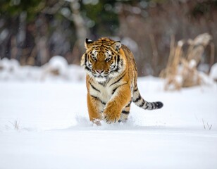 Obraz premium Tiger running in the snow