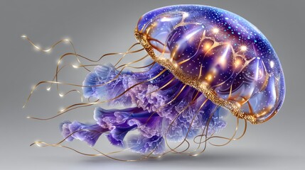 Obraz premium Captivating Jellyfish: A Mesmerizing Blend of Purple and Grace in the Depths of Celebration and Triumph