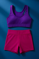 Workout Set Purple Sports Bra and Pink Shorts