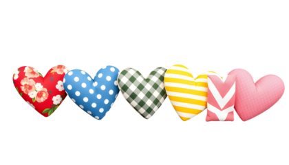 Colorful Heart-Shaped Pillows Arrayed in a Row