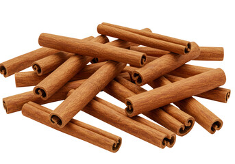 Isolated Pile of Cinnamon Sticks on White Background, Aromatic Spice