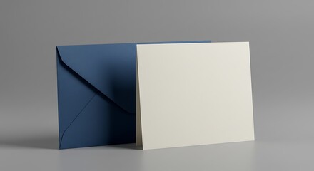 Mockup blue envelope and cream card on a gray background commercial usage