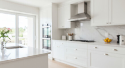 Bright Modern Kitchen Design With White Cabinets and Marble Countertops