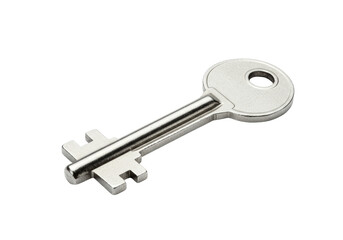 Isolated Plain Silver Metal Key with Simple Teeth Design