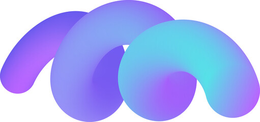 Abstract 3D shape with color gradient. Spiral color line for trendy design. Dynamic curved tube. Futuristic purple wavy splash
